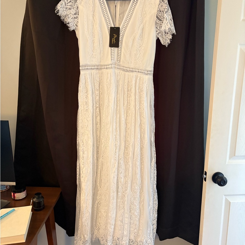 Cream Flutter Sleeve V-Neck Midi Sundress